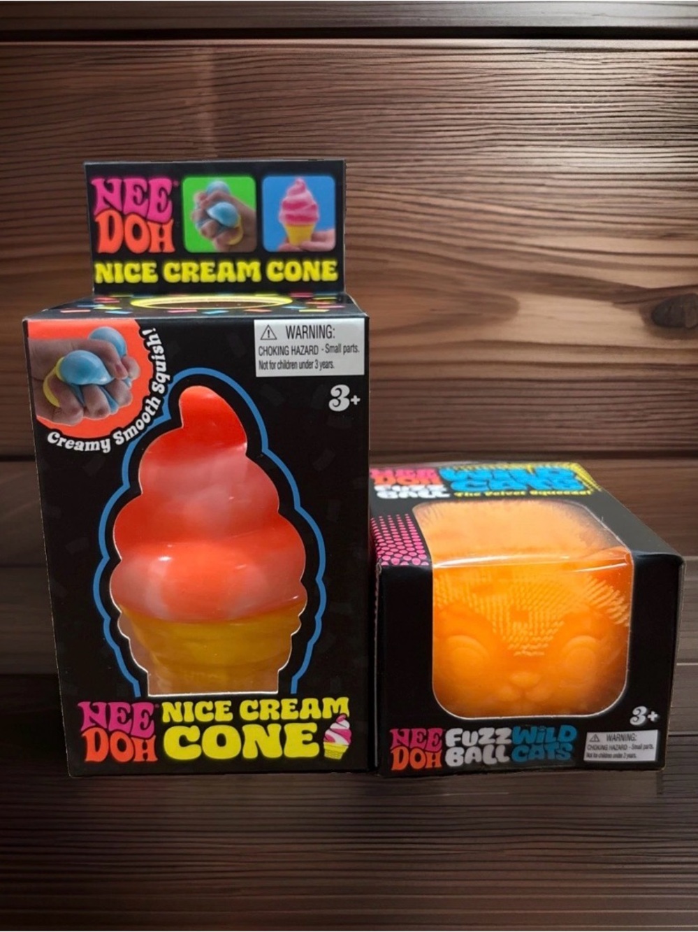 Schylling NeeDoh Nice Cream Cone & FuzzBall Wildcat Lot of 2 New Sealed Auth